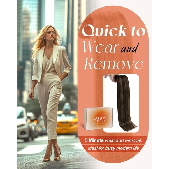 Clip in Hair Extensions Human Hair 18 Inch Straight Balayage Dark Brown - Picture 8 of 9